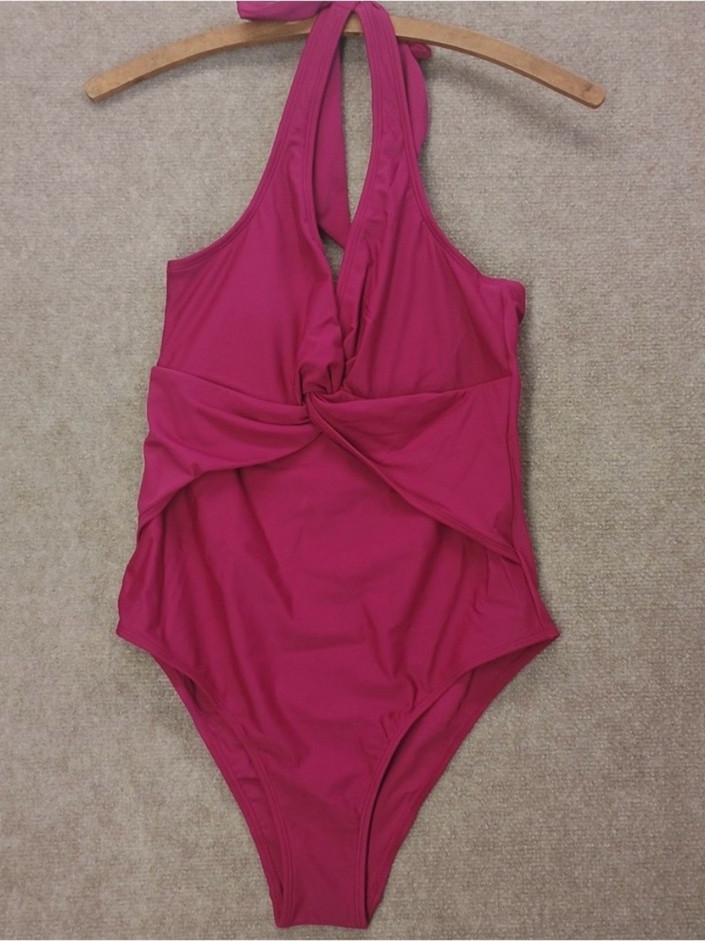Magenta Twist-Front Halter One-Piece Swimsuit